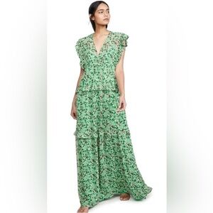 BA&SH Samanta Green Leaf Printed Maxi Dress Medium